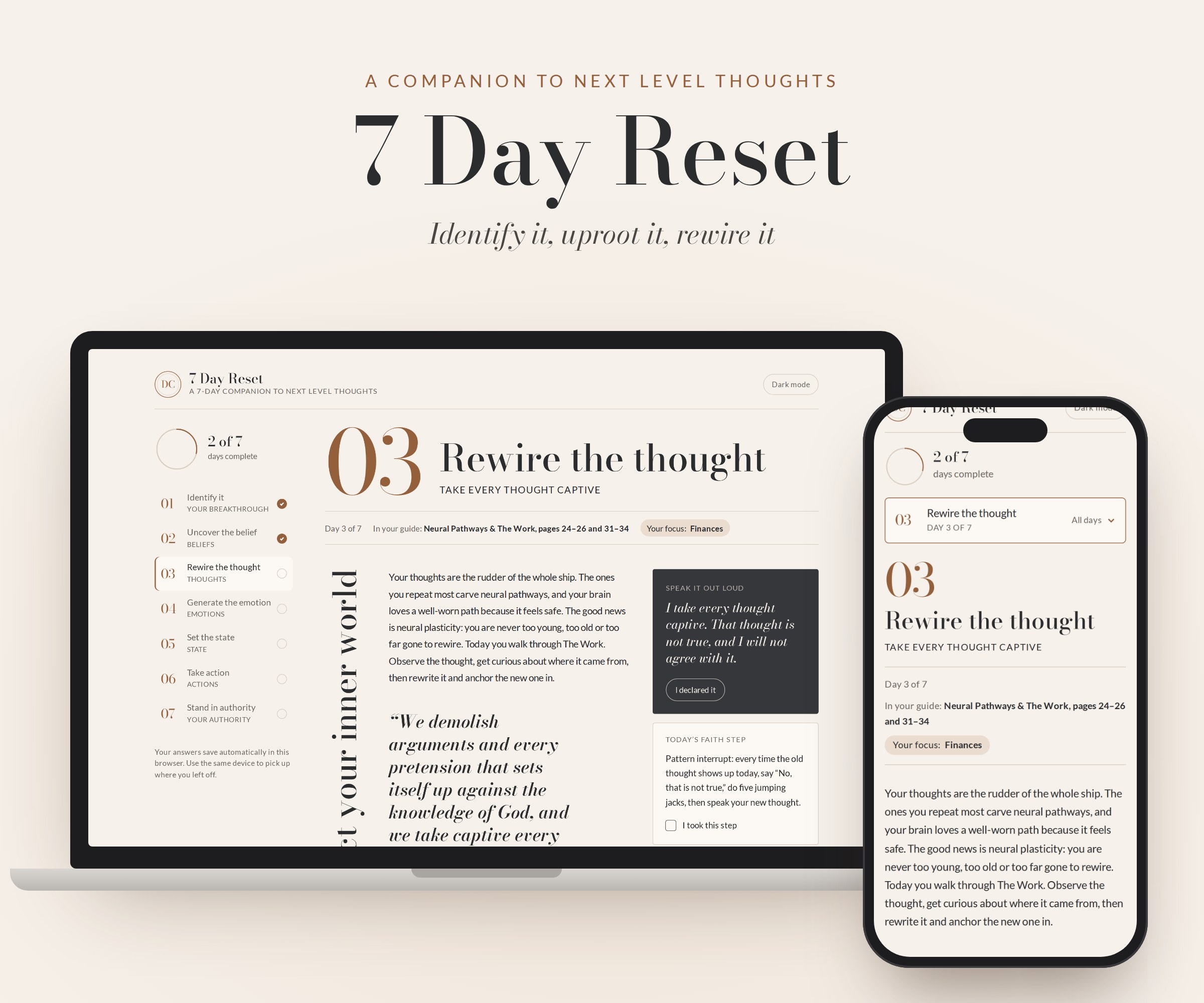 7 Day Reset interactive companion shown on a laptop and phone